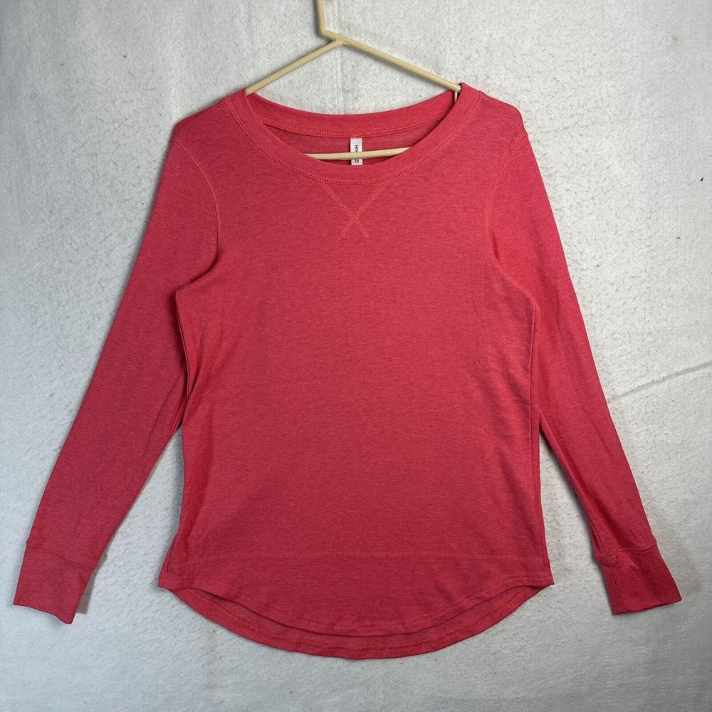 Hiyiyezi Sweatshirt Women Pink Small Long Sleeve Crew Neck Pullover Curved Hem